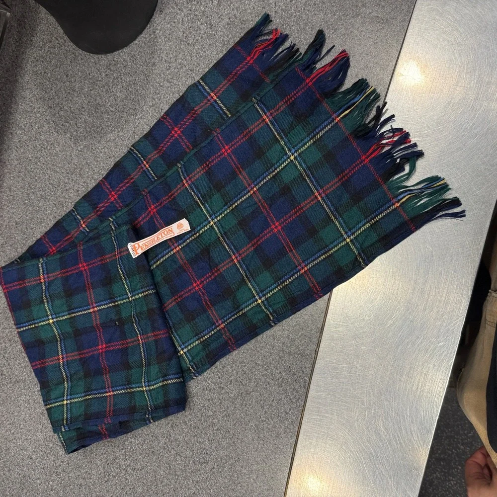 Pendleton Scarf Unisex OS Blue Green Plaid Fair Wool Tartan Fringed USA Made
